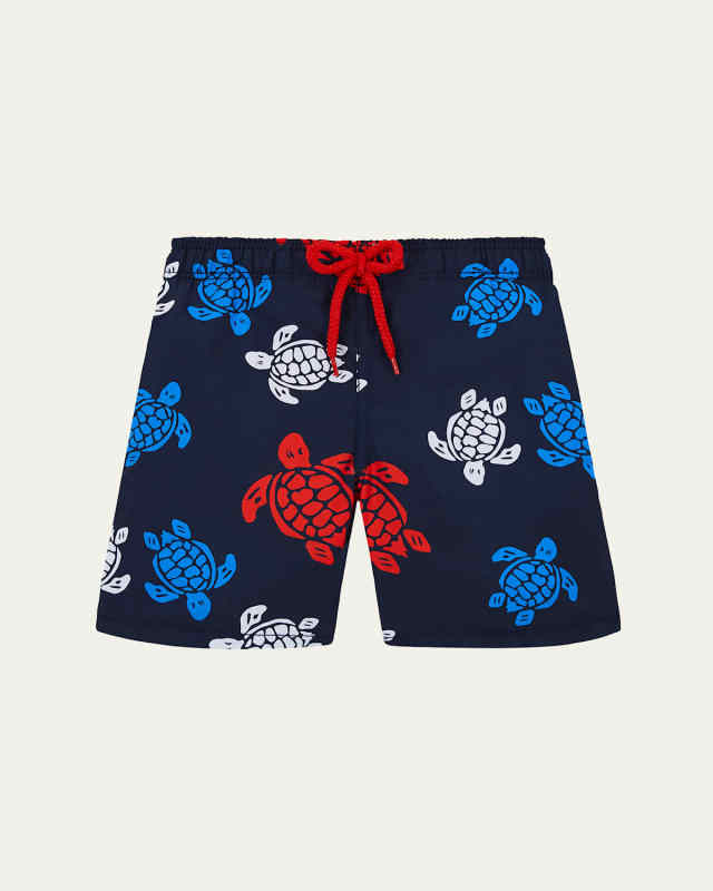 Boy's Multicolor Turtle-Print Swim Shorts, Size 2-14